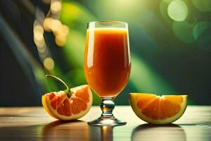an orange juice in a glass with slices of orange. AI-Generated photo