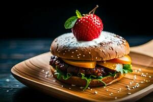 a hamburger with a strawberry on top. AI-Generated photo