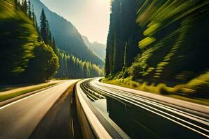 un borroso imagen de un la carretera en el montañas. generado por ai foto