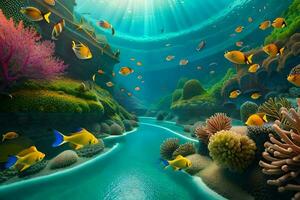 a scene of an underwater world with fish and coral. AI-Generated photo