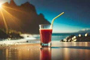 glass of juice on the beach. AI-Generated photo