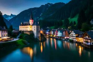 the town of altenburg in the alps at dusk. AI-Generated photo