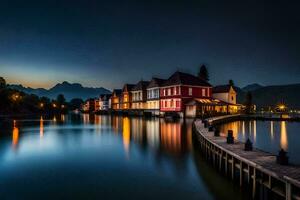 a long exposure photo of a town on the water. AI-Generated