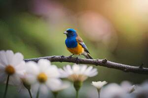 photo wallpaper bird, the sun, flowers, the sky, the bird, the flowers, the. AI-Generated