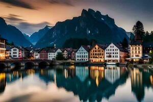 el pueblo de hallstatt, Austria. generado por ai foto