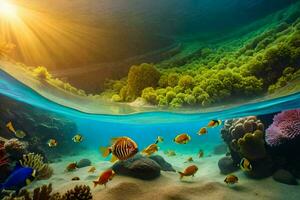 underwater scene with fish and coral reef. AI-Generated photo