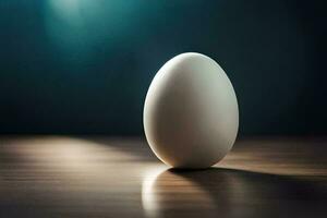 an egg sitting on a table in front of a bright light. AI-Generated photo