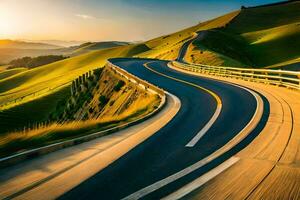 un devanado la carretera en el campo con el Dom ajuste. generado por ai foto