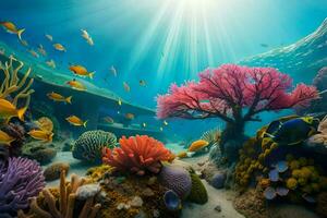 a coral reef with fish and other marine life. AI-Generated photo