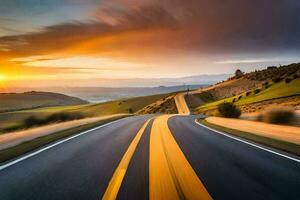 a long exposure photograph of a road in the countryside. AI-Generated photo