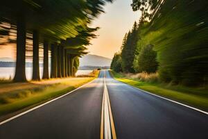 a long, empty road with trees in the background. AI-Generated photo