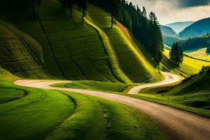 un devanado la carretera en el montañas. generado por ai foto