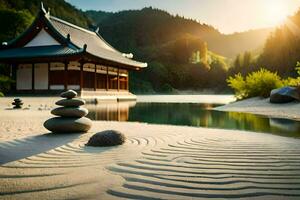 the japanese garden in the mountains. AI-Generated photo