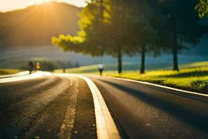 a road with trees and grass in the background. AI-Generated photo