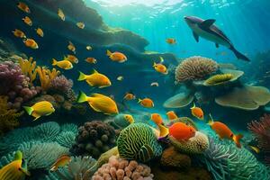 an underwater scene with coral reefs and fish. AI-Generated photo