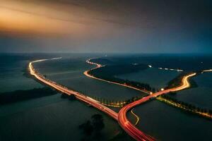 a long exposure photograph of a highway at night. AI-Generated photo