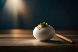 a white egg with a chopstick on top. AI-Generated photo