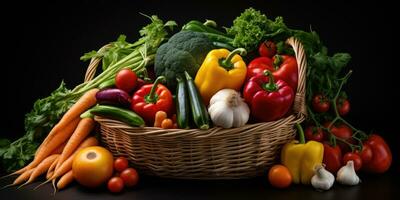 a picture of arrangement of fresh vegetables on a basket, AI Generative photo