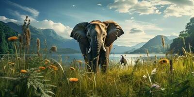 A image big elephant in wildlife, AI Generative photo