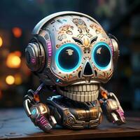 Pixar of a cute skeleton skull image with a robotic texture, AI Generative photo