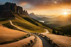 el la carretera a el dolomitas. generado por ai foto