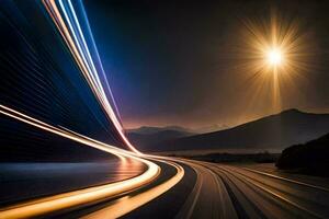 a long exposure photograph of a highway at night. AI-Generated photo