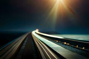 un tren pista con el Dom brillante en él. generado por ai foto