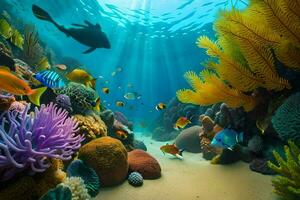 underwater scene with colorful coral and fish. AI-Generated photo