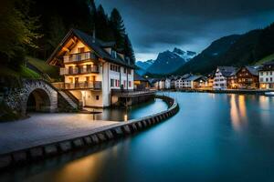 el pueblo de hallstatt, Austria. generado por ai foto