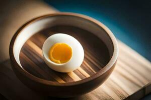 a hard boiled egg in a bowl. AI-Generated photo