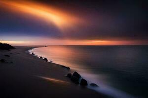 a long exposure photograph of the sunset over the ocean. AI-Generated photo