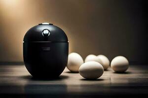 eggs in a basket, black egg cooker, egg cooker, egg cooker, egg cooker,. AI-Generated photo