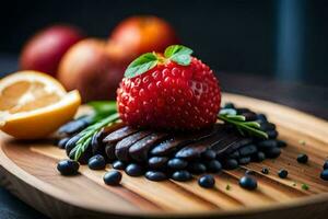 un plato con fresas, moras y naranjas generado por ai foto