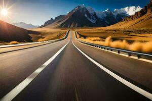 un autopista con montañas en el antecedentes. generado por ai foto