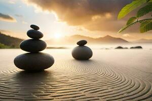 zen rocks in the sand. AI-Generated photo