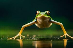 a frog is standing on its hind legs. AI-Generated photo