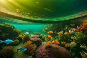 underwater scene with coral reefs and fish. AI-Generated photo