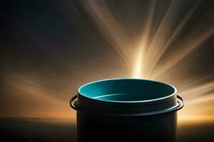 a blue bucket with light coming from it. AI-Generated photo