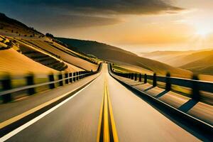 un largo la carretera con el Dom ajuste en el distancia. generado por ai foto