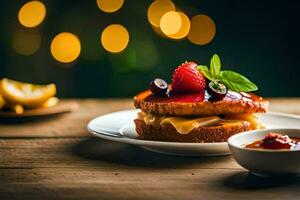 a plate with a sandwich and a cup of coffee. AI-Generated photo
