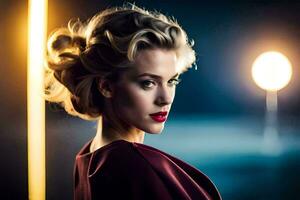 a beautiful blonde woman with red lipstick. AI-Generated photo