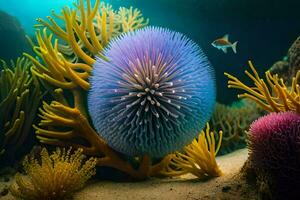 a colorful sea anemone and fish in the ocean. AI-Generated photo