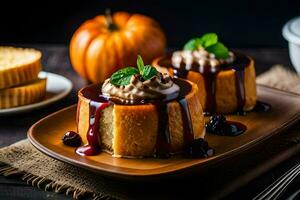 pumpkin cheesecake with a pumpkin spice cake. AI-Generated photo