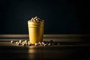 golden soybeans in a cup. AI-Generated photo