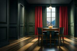 a dining room with a table and chairs. AI-Generated photo