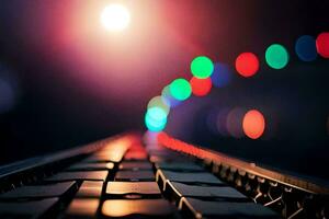 a close up of a keyboard with colorful lights. AI-Generated photo