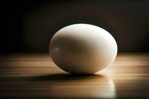 a white ball sitting on a wooden table. AI-Generated photo
