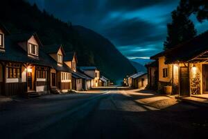 un calle en el montañas a noche. generado por ai foto