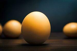 un grupo de huevos en un mesa. generado por ai foto