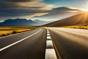 un largo la carretera con montañas en el antecedentes. generado por ai foto